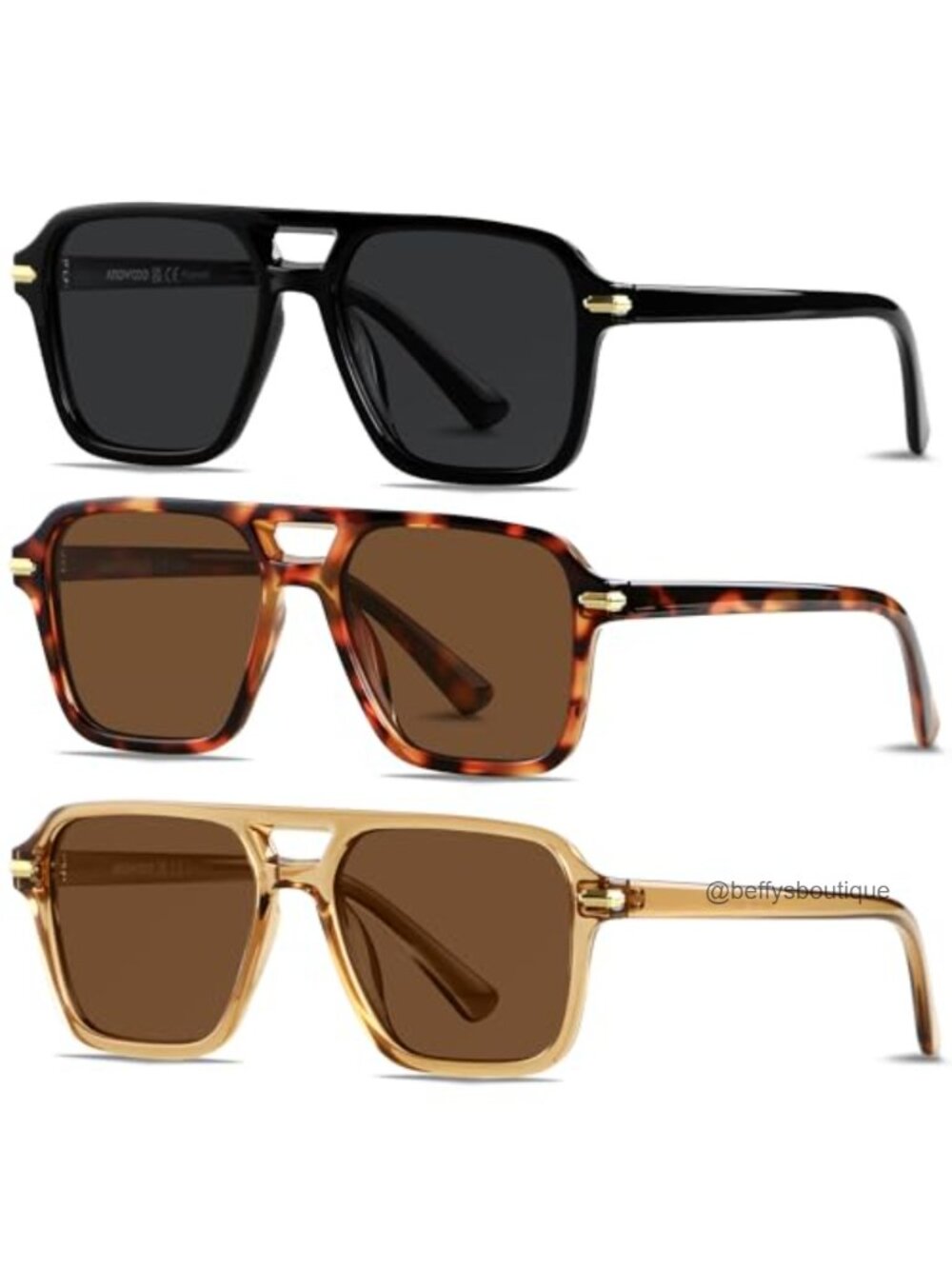 Polarized Square Aviator Sunglasses UV400 Plastic Full Frame Unisex